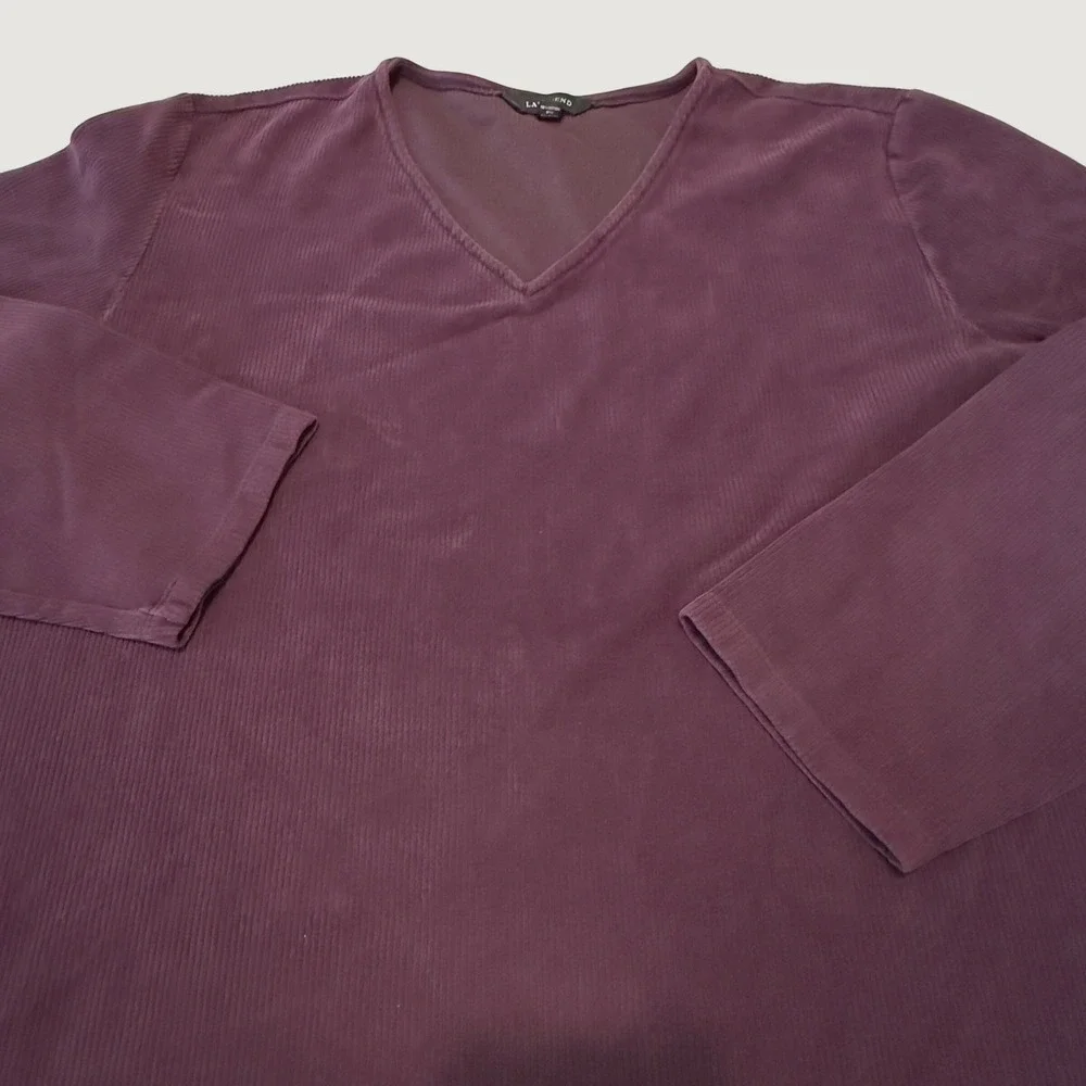 Lands End Womens 2X 20W-22W Plum Purple Ribbed Corduroy V-Neck Tunic Top Classic